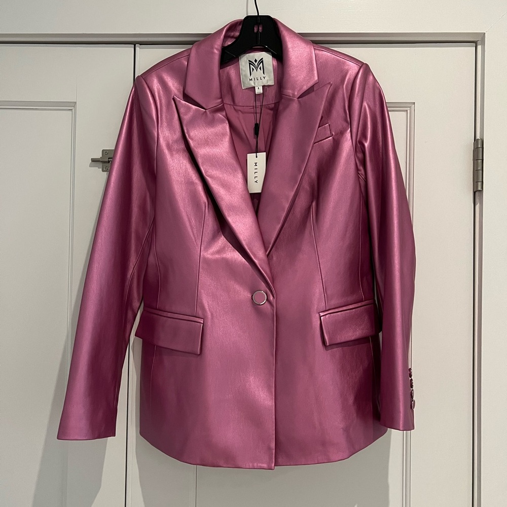 Milly Size 6 Faux Pink Leather Blazer (boxier fit). NWT